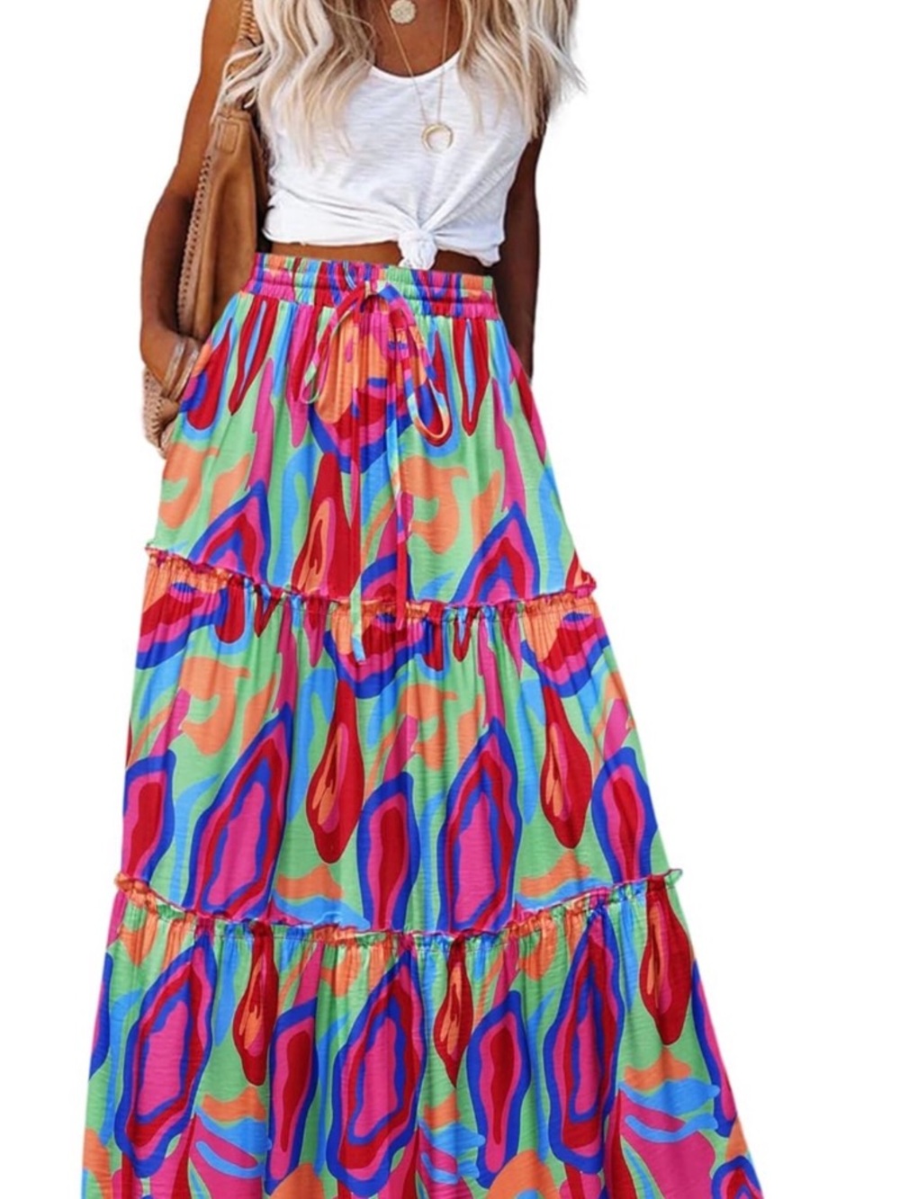 Vibrant Multi-Color Tiered Maxi Skirt